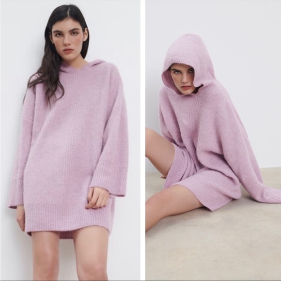 Zara Dresses Nwt Zara Oversized Wool Blended Hooded Sweater Dress S
